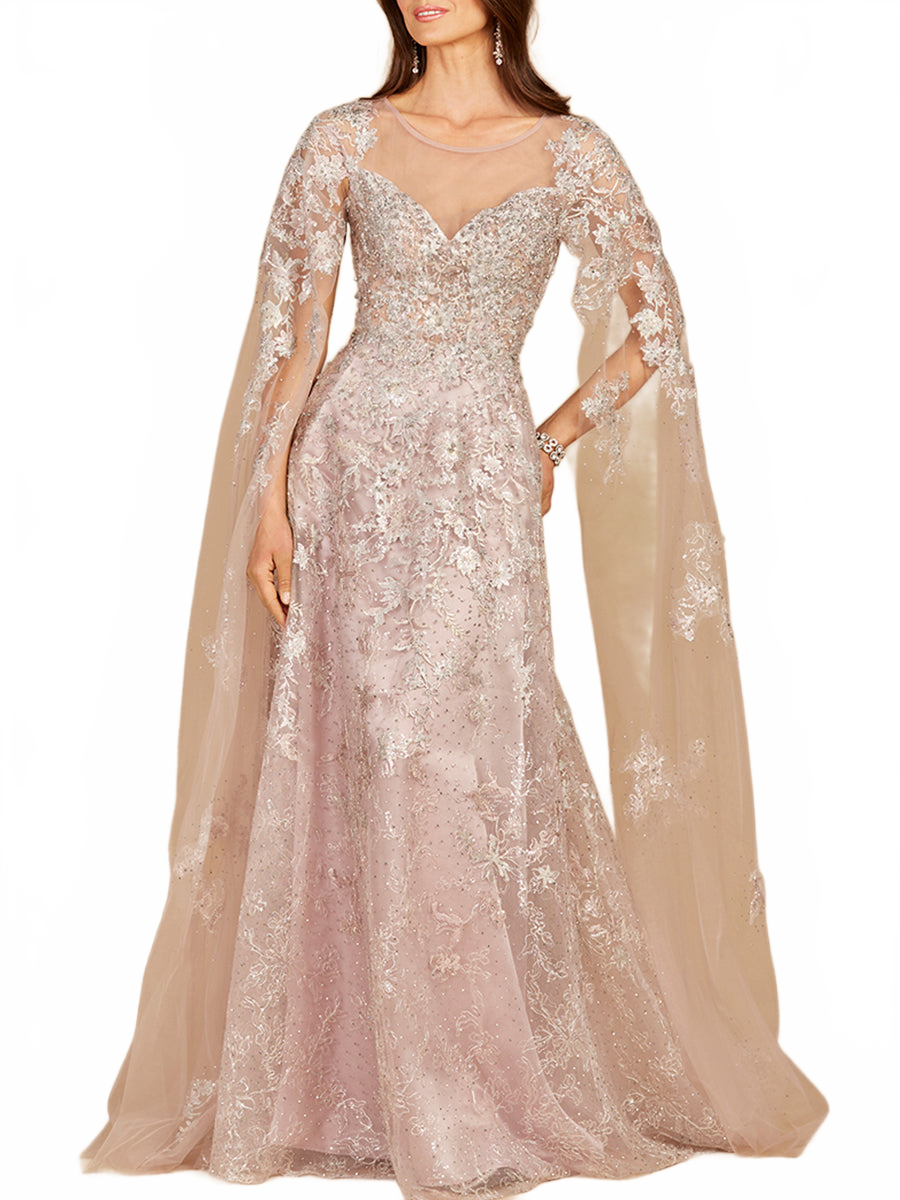 Lara 29300 Lace Mother of the Bride Dress with Cape Sleeves