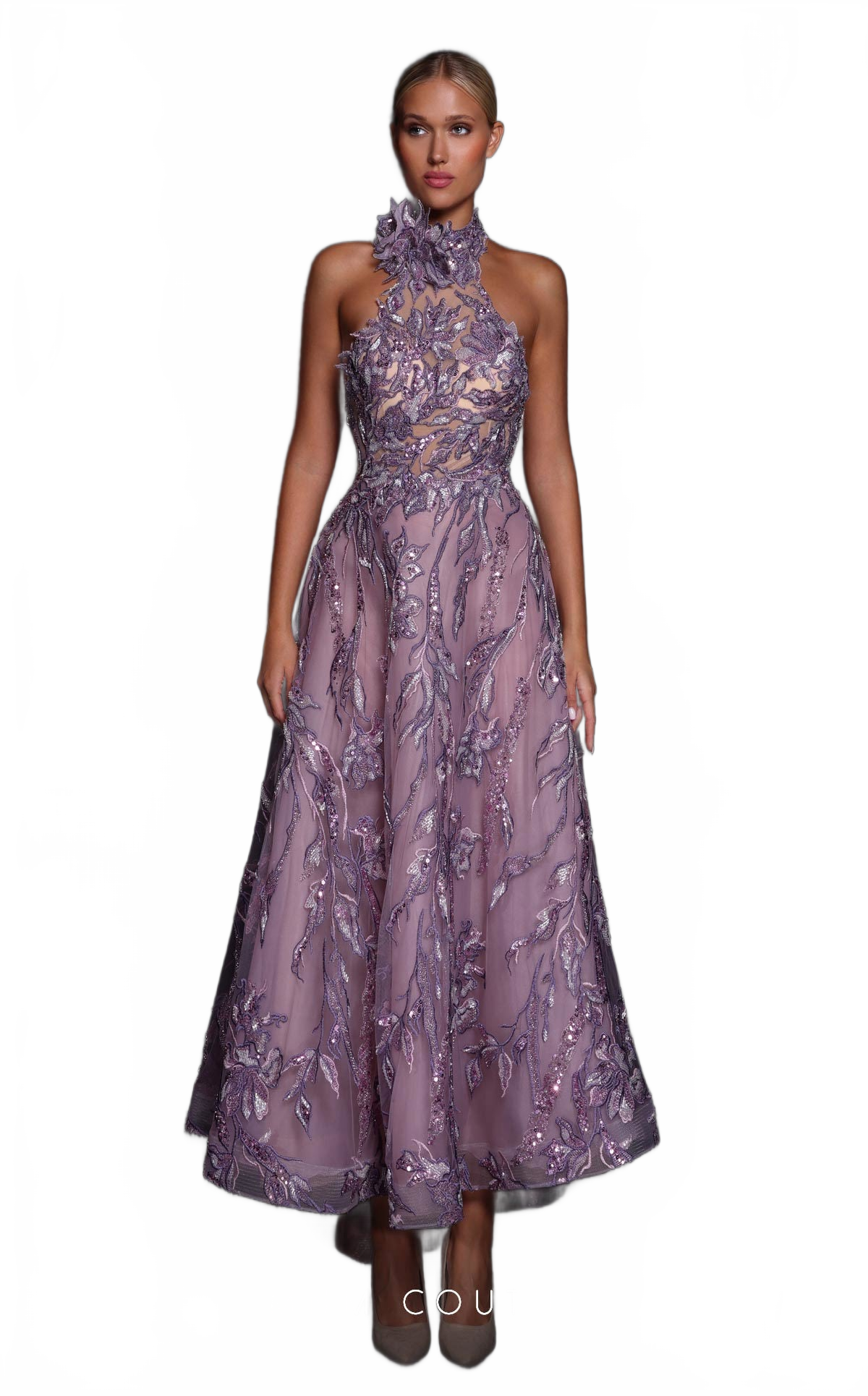 MNM Couture K4104 Purple Illusion Lace Gown