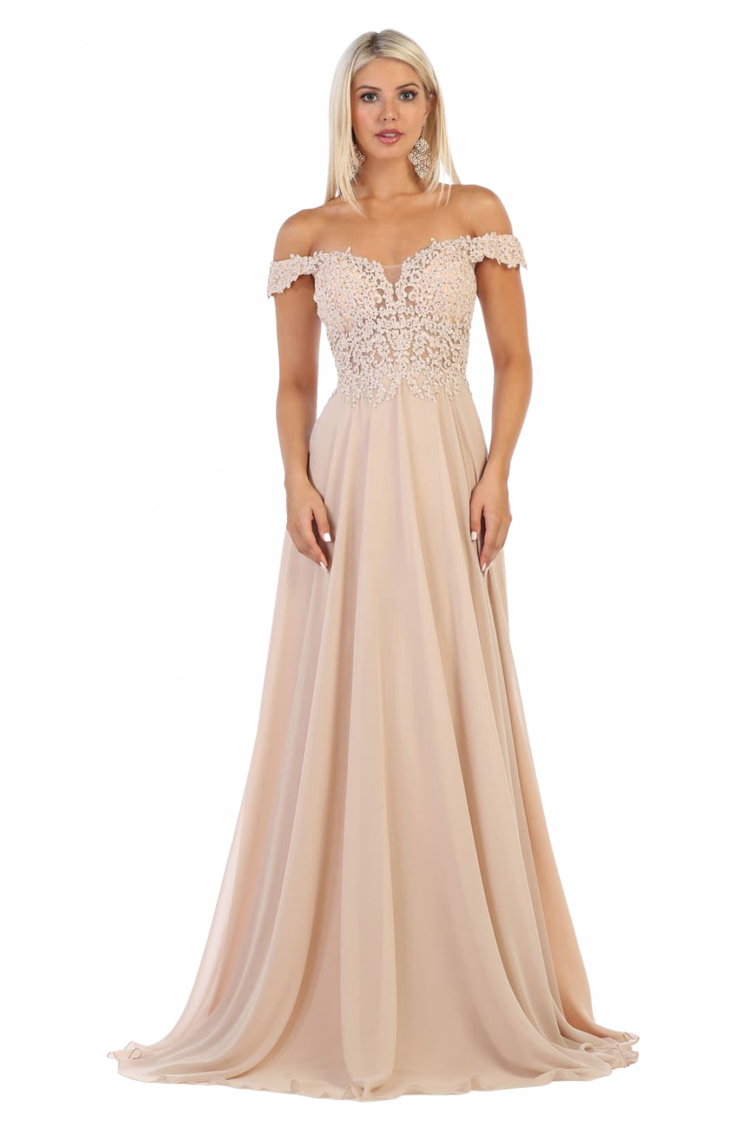 May Queen MQ1602 Off Shoulder Corset Flowy Prom Gown