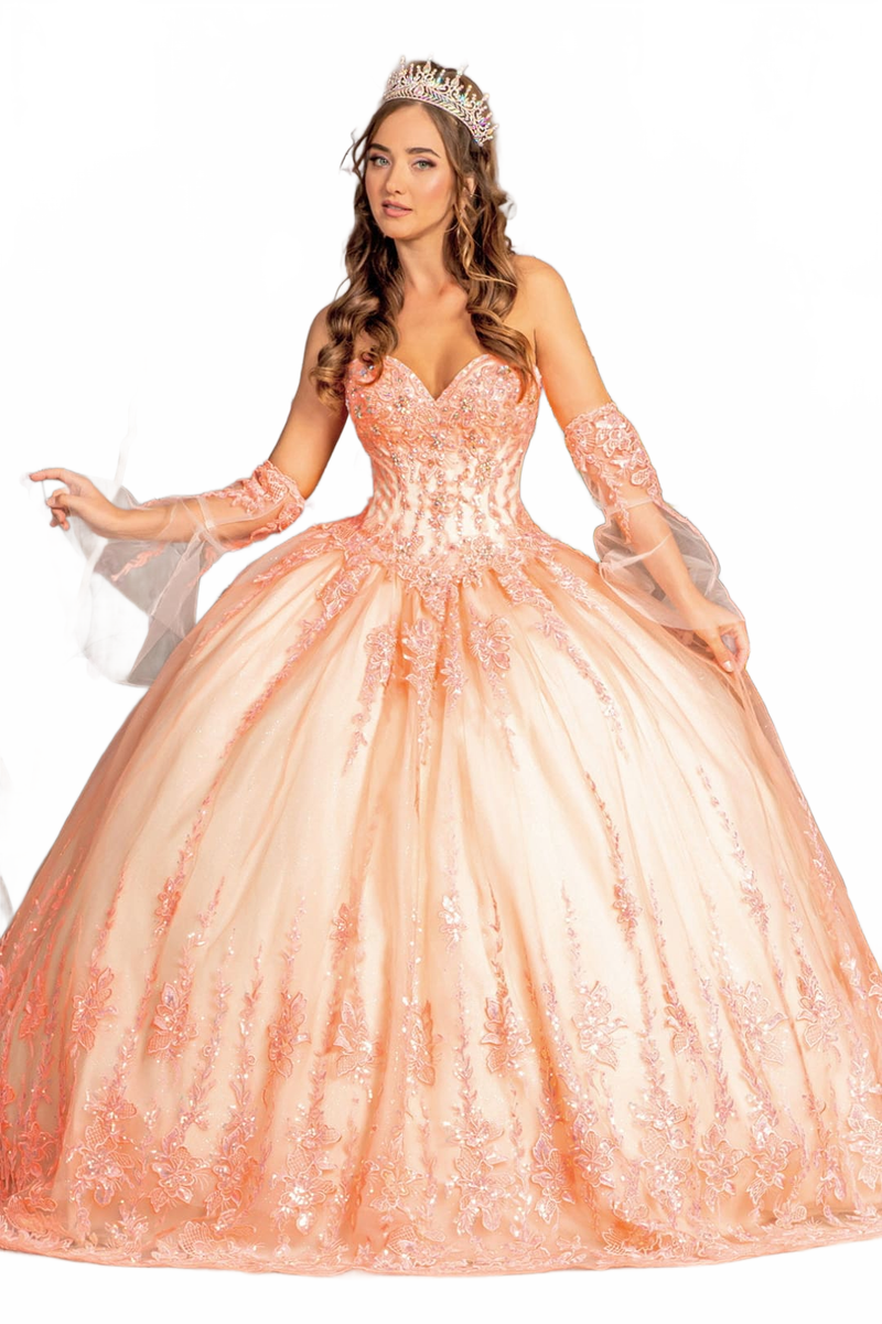 Applique Strapless Bell Sleeve Ball Gown by GLS Gloria GL3235