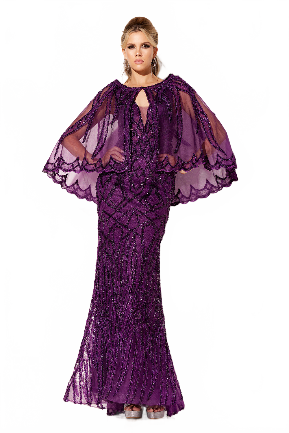 Fitted Sleeveless Cape Gown by Lucci Lu C8109