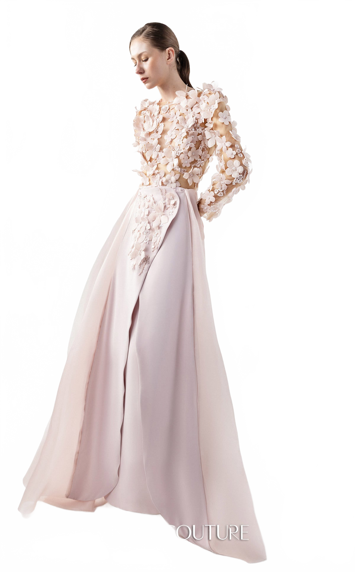 Gaby Charbachy G2035 Blush Pink 3D Floral Illusion Gown by MNM Couture