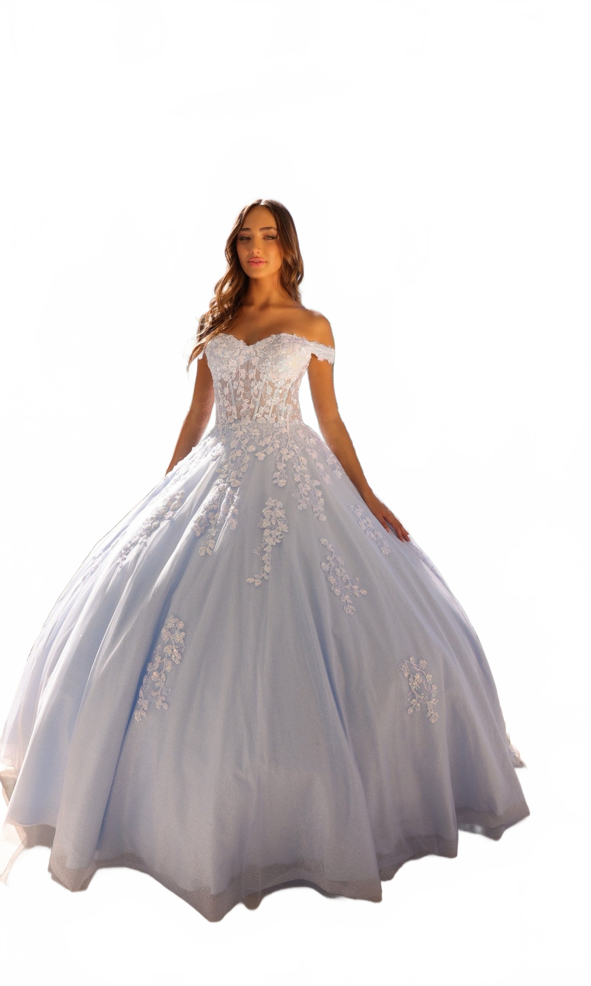 Nox Anabel H1352 Off-the-Shoulder Quinceanera Dress Lace-Up Embroidered Ball Gown