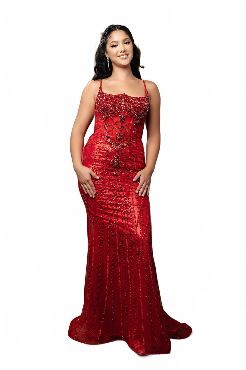 Beaded Mermaid Evening Gown with Detachable Overskirt Sparkly by Royal Queen RQ8234