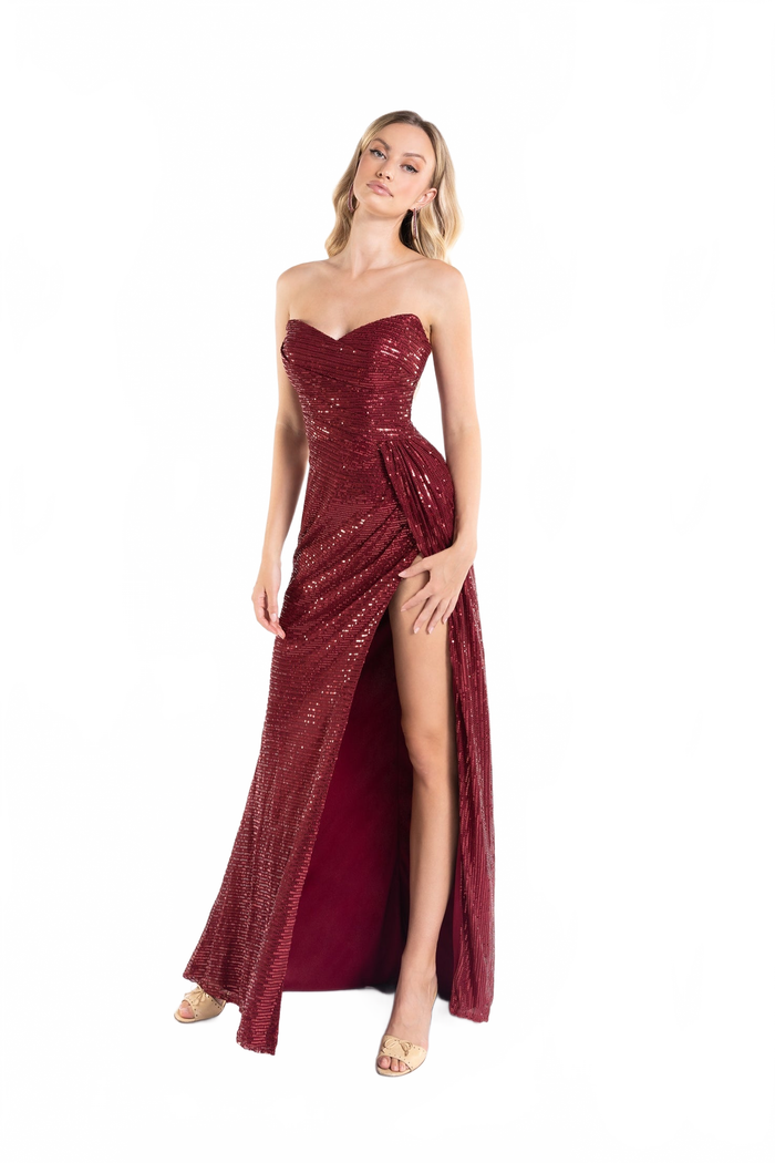 Abby Paris 90160 Sequin Strapless Sweetheart Slit Gown