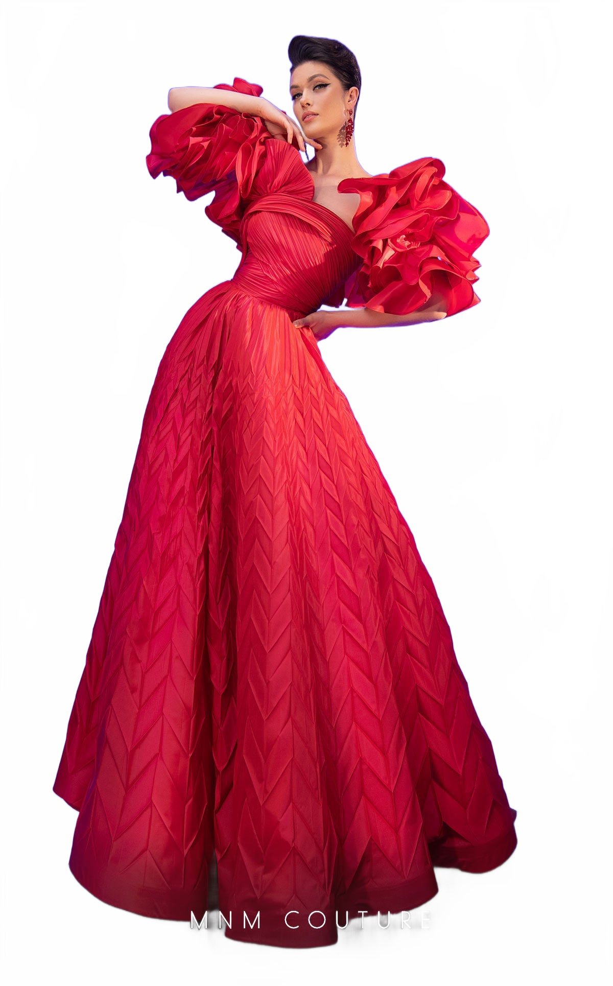 Fouad Sarkis F02815 Puff-Sleeve Ball Gown