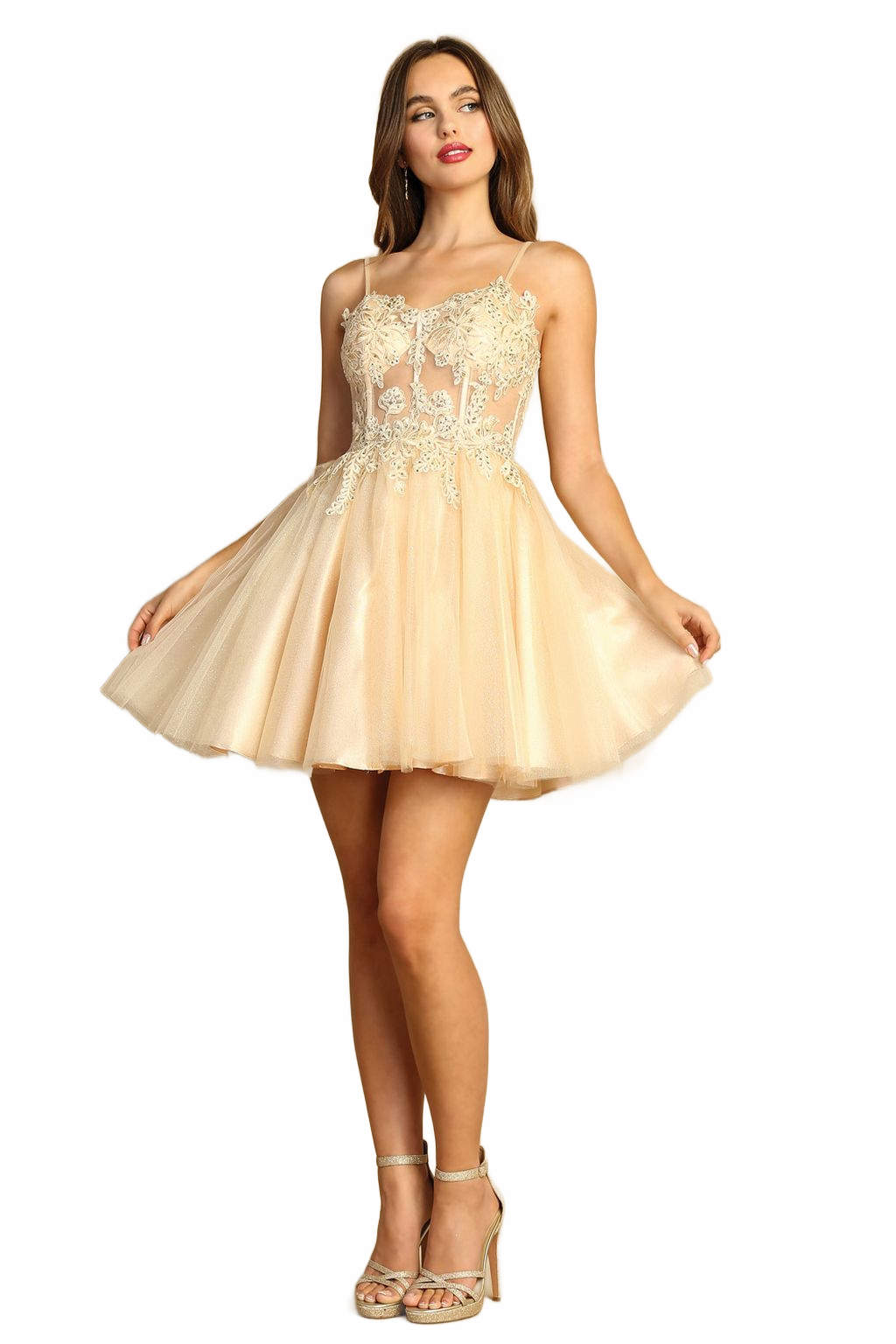 Adora Design 1039 Short A Line Applique Corset Homecoming Dress