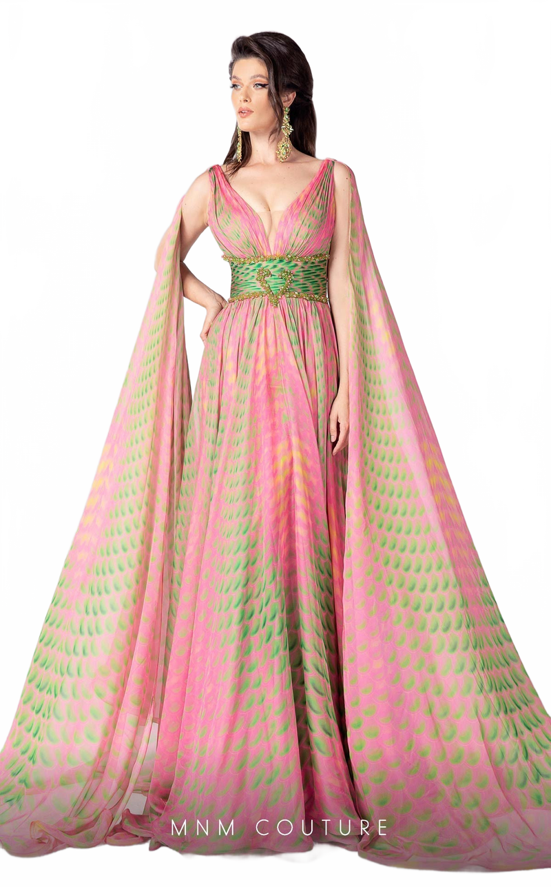 Fouad Sarkis F02828 Plunging Neck Cape Gown