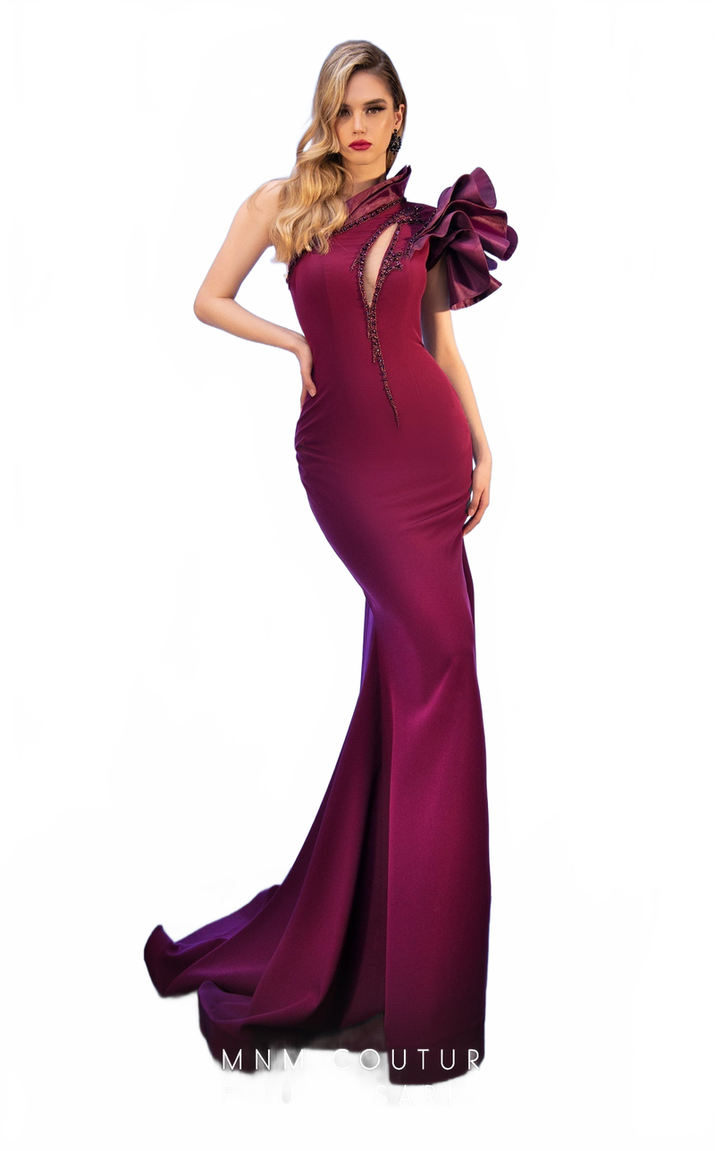 Fouad Sarkis 2736A One-Shoulder Ruffled Mermaid Gown