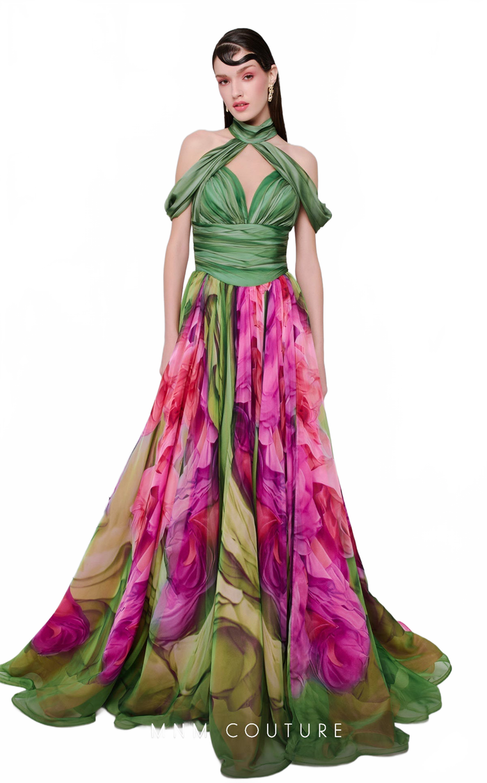 Fouad Sarkis Floral Halter Ball Gown