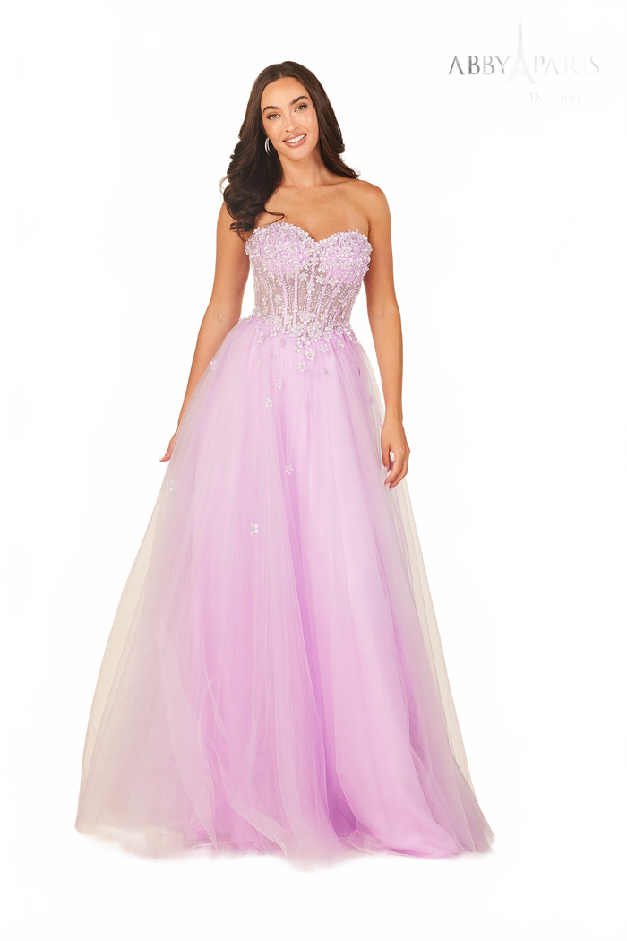 Abby Paris 90338 Beaded Strapless A-line Evening Gown