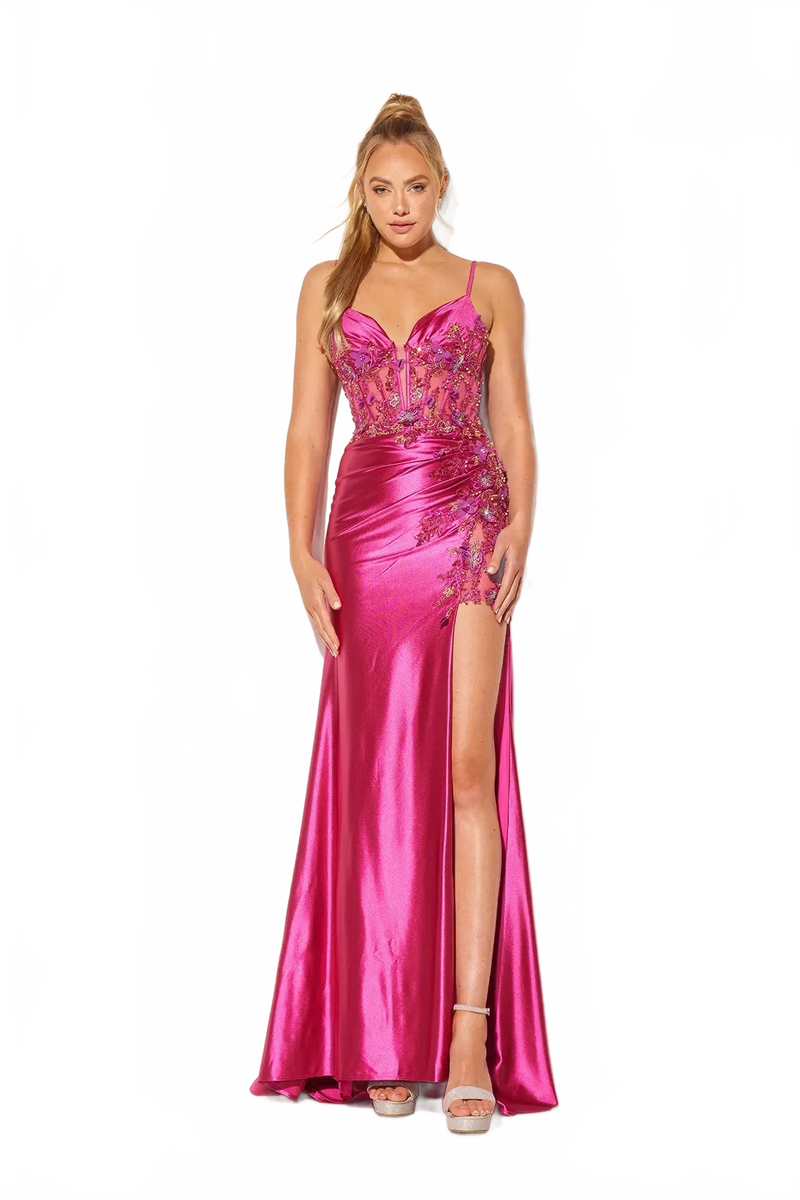Floral Applique Sleeveless Slit Gown by Lucci Lu 1372