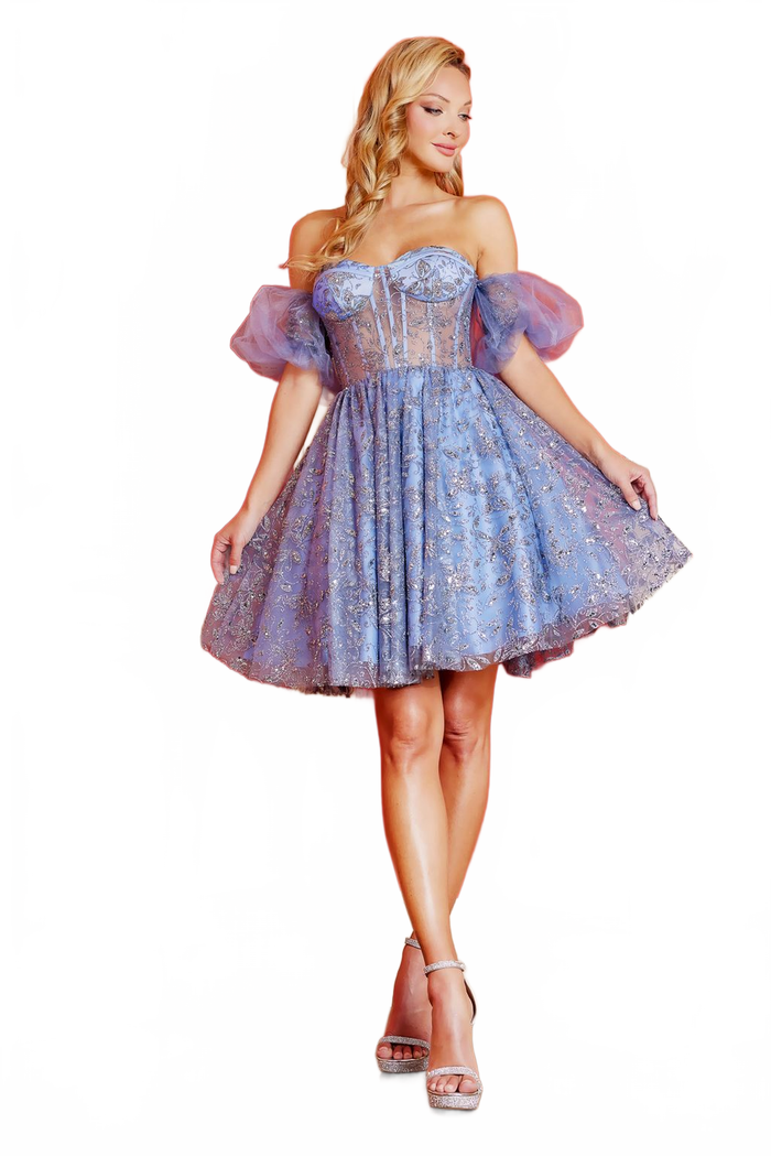Adora Design 1028 Strapless Glitter Print Mini Cocktail Dress