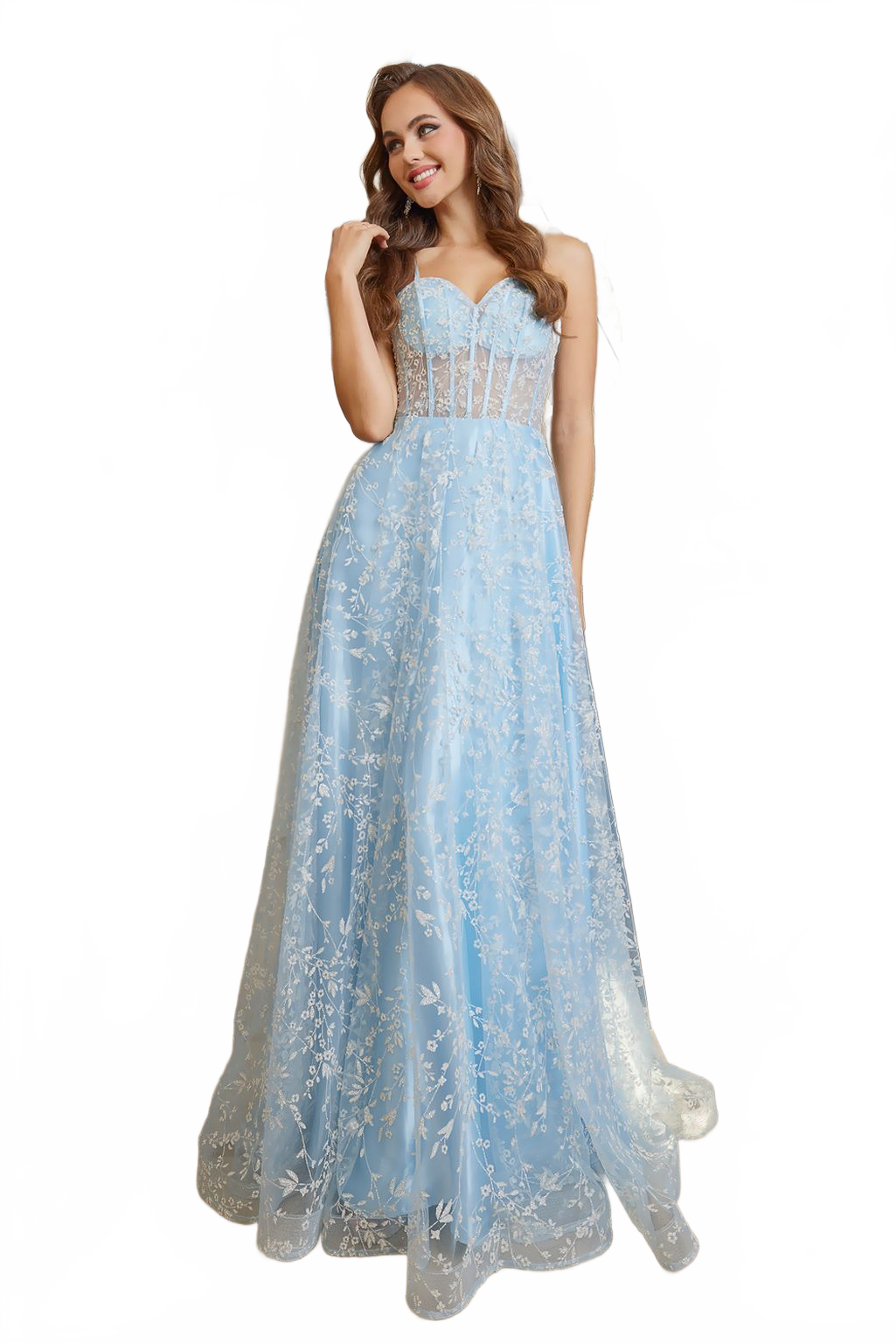 Adora Design 3095 Floral Spaghetti Strap A-Line Long Prom Dress