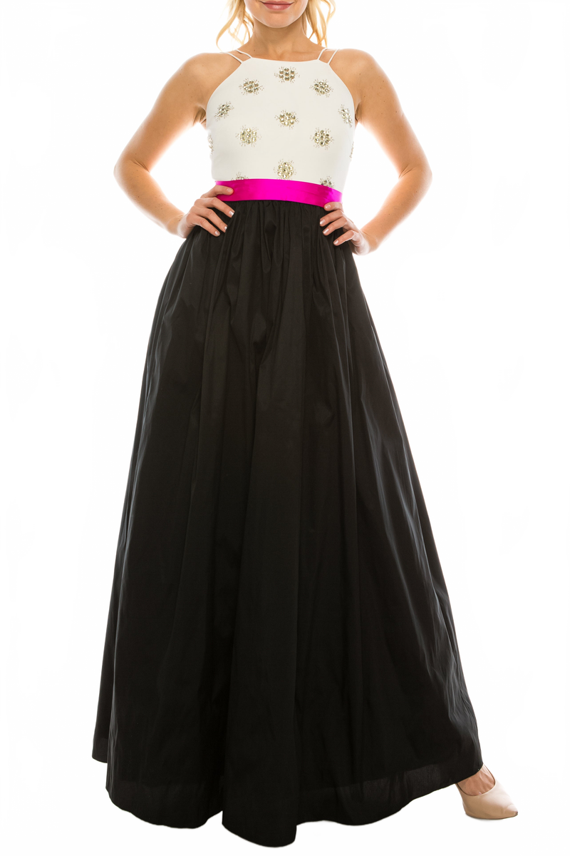 Aidan Mattox 054469600 Embellished Halter A-Line Dress with Sleeveless Design and Beaded Detailing