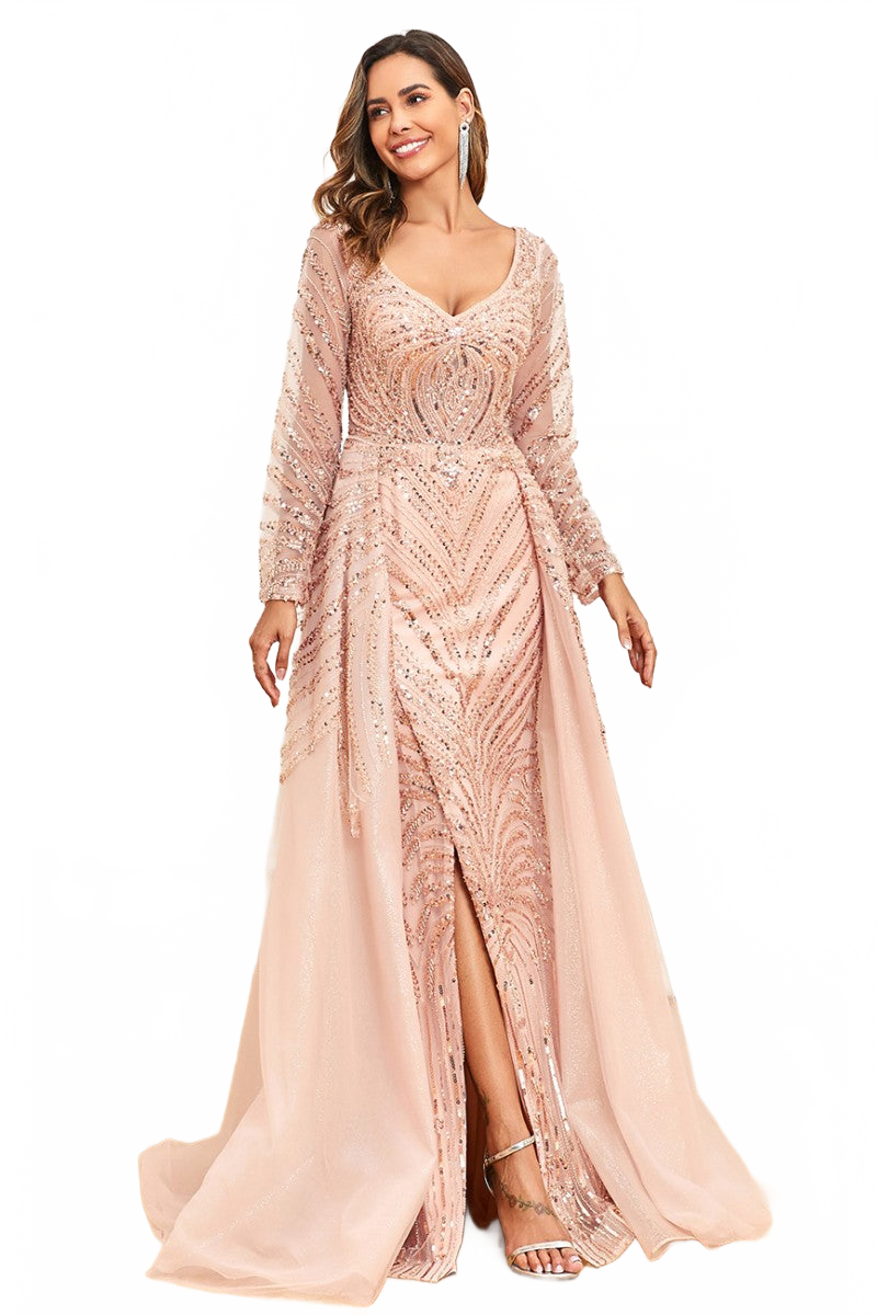 High Couture NR2328 Long Formal Slit Beaded Evening Overskirt Dress