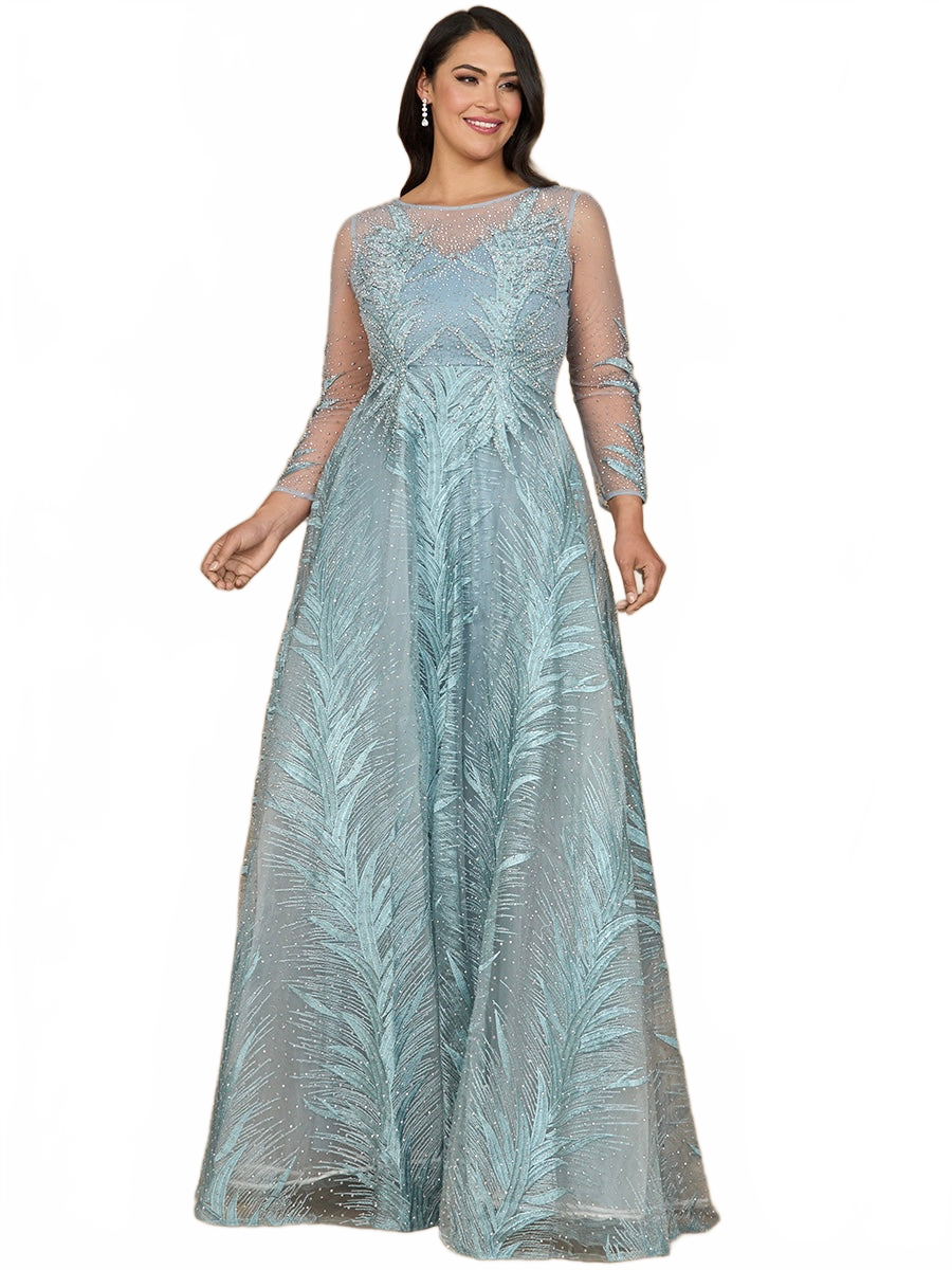 Lara 29761 - High Neck Sheer Long Sleeve Embellished Gown
