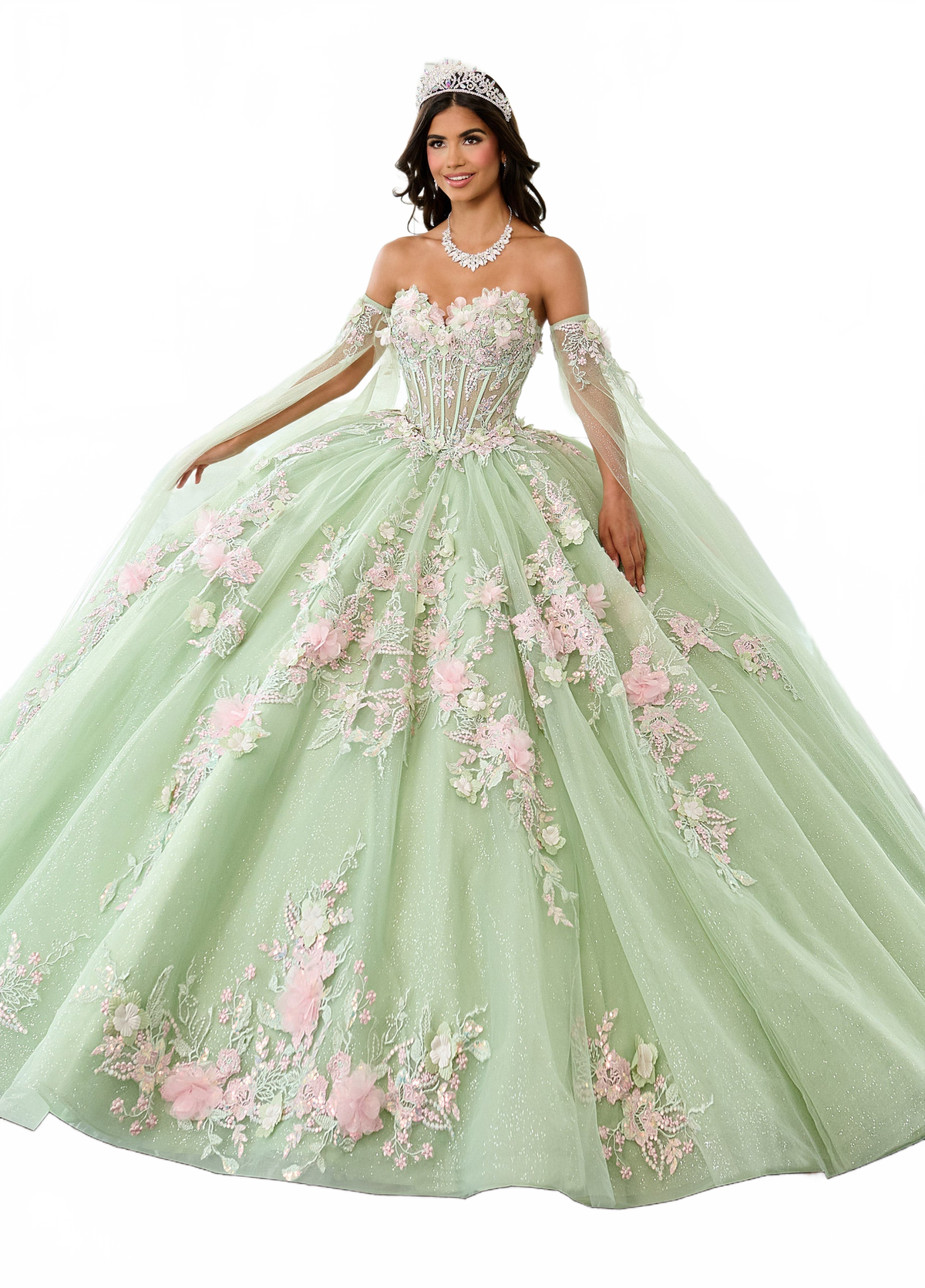 Rachel Allan RQ2216 Cape Sleeve Quinceanera Dress