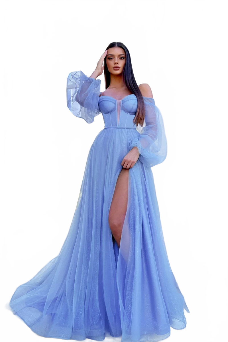 Tina Holly TK130 Wedding Prom Ball A-Line Off-Shoulder Mesh Dress