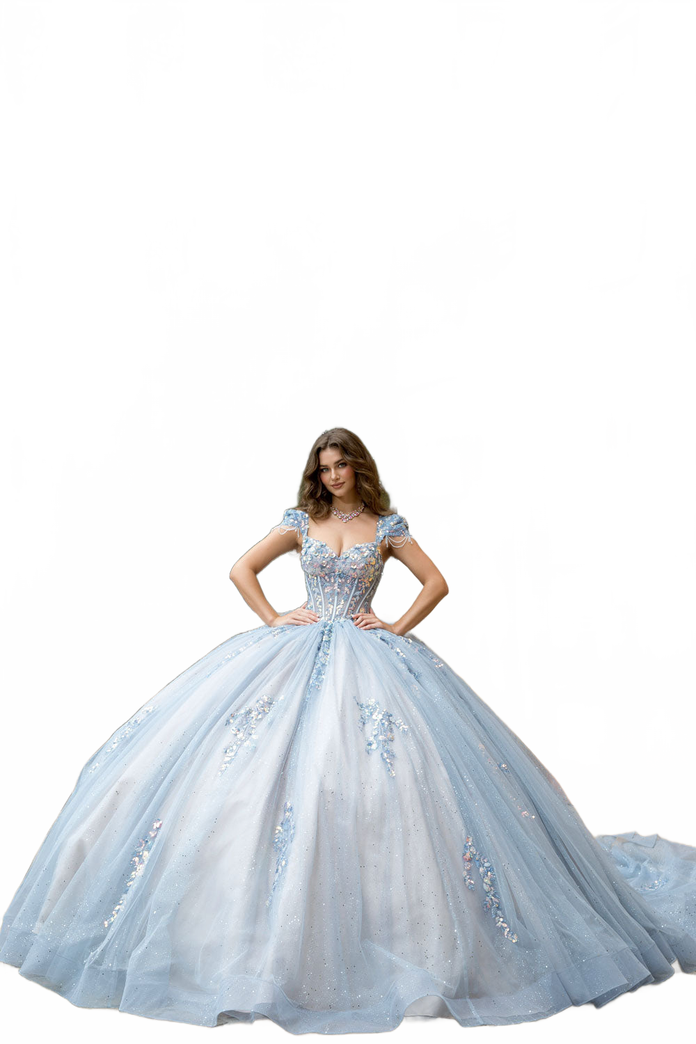 Strapless Cap Sleeve Ball Gown by Bella Princess PQ1094