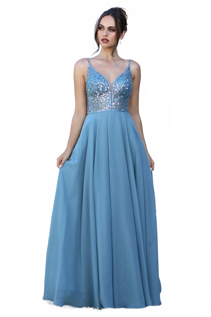 Adora Design 3259 Sequin Chiffon Spaghetti Strap A-Line Prom Dress