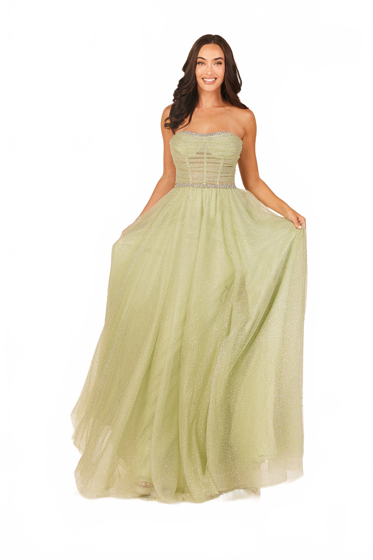 Abby Paris 90324 Tulle Strapless A-line Slit Evening Gown