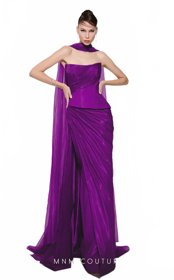 Fouad Sarkis F02894 Off-Shoulder Evening Gown with Scarf Detail