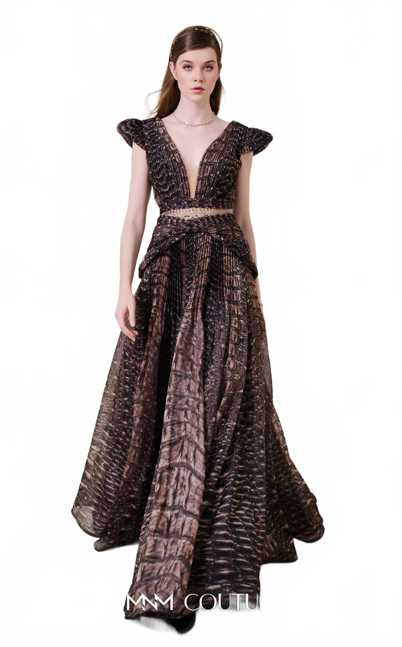 Fouad Sarkis F02922 Sleeveless V-Neck Open Back Gown