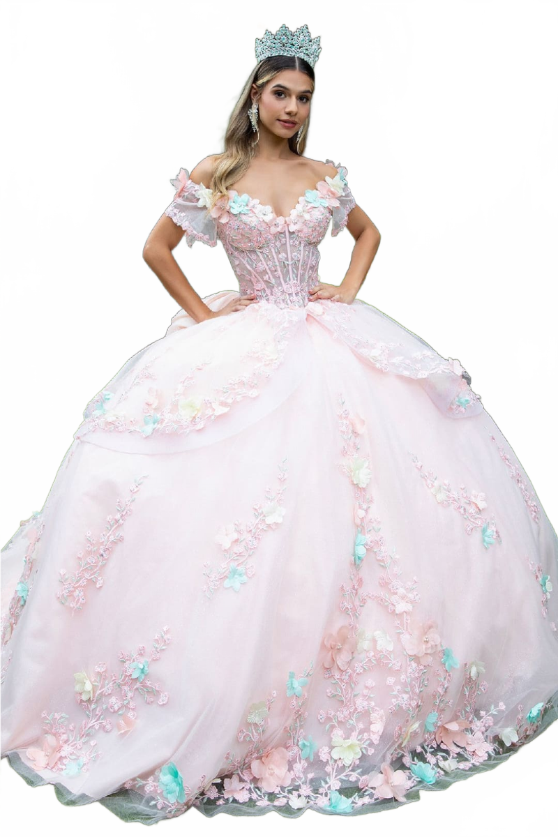 3D Floral Off Shoulder Ball Gown by GLS Gloria GL3554