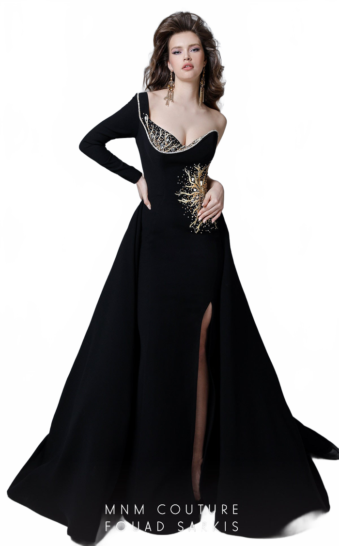Fouad Sarkis 2719/Green: One-Sleeve Embellished Ball Gown