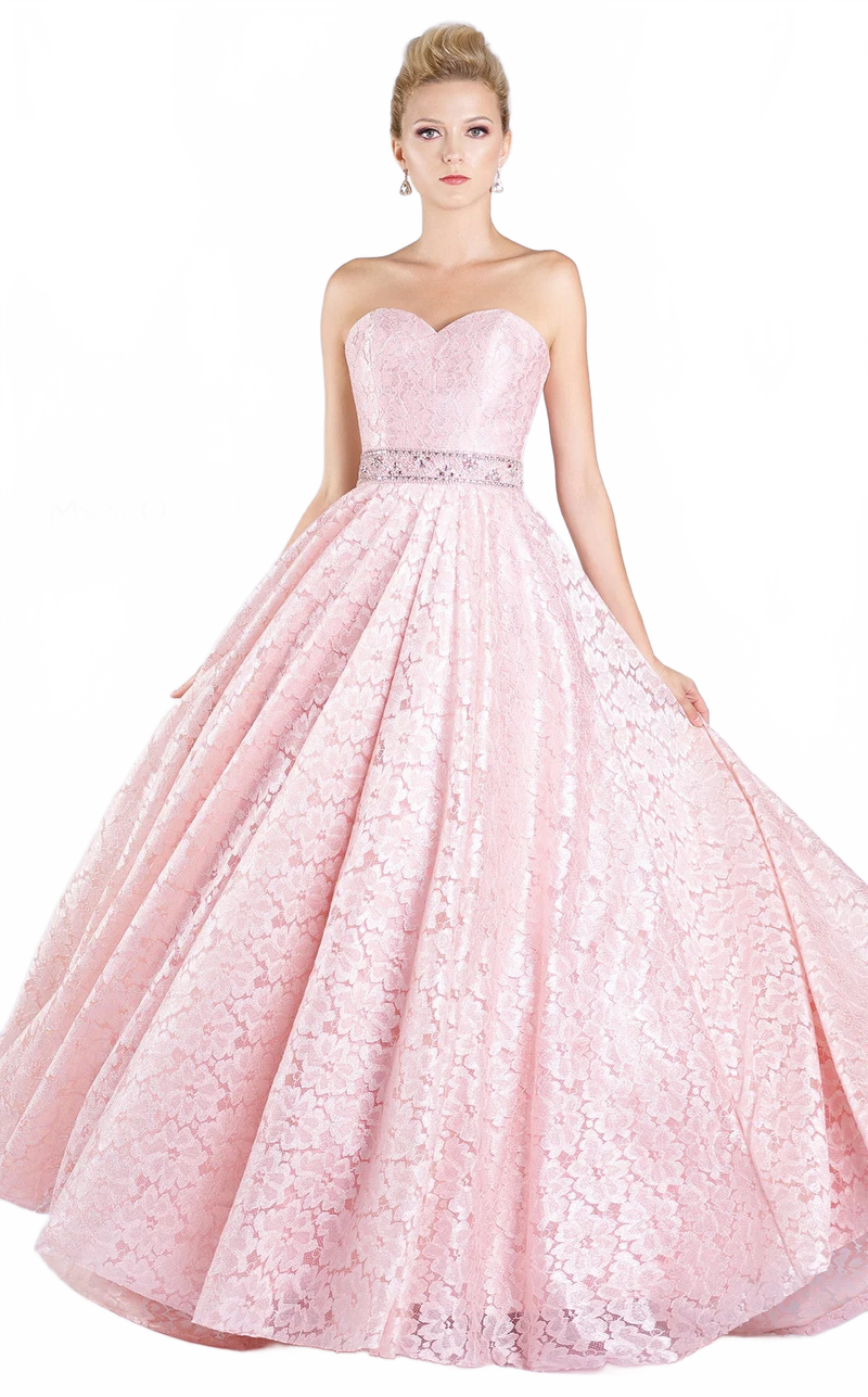 MNM Couture M0060 Strapless Sweetheart Lace Gown in Pink