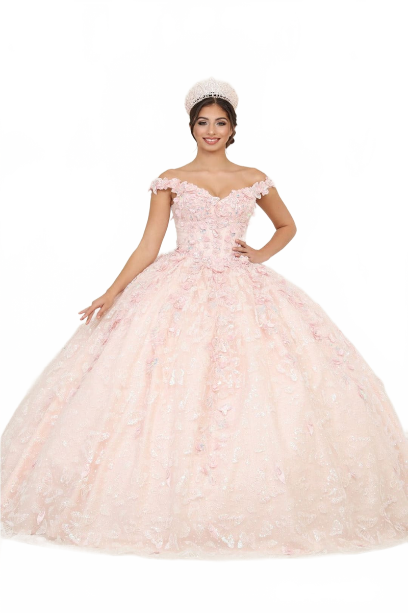 Layla K LK259 Off-Shoulder Glitter Corset Blush Masquerade Ball Gown