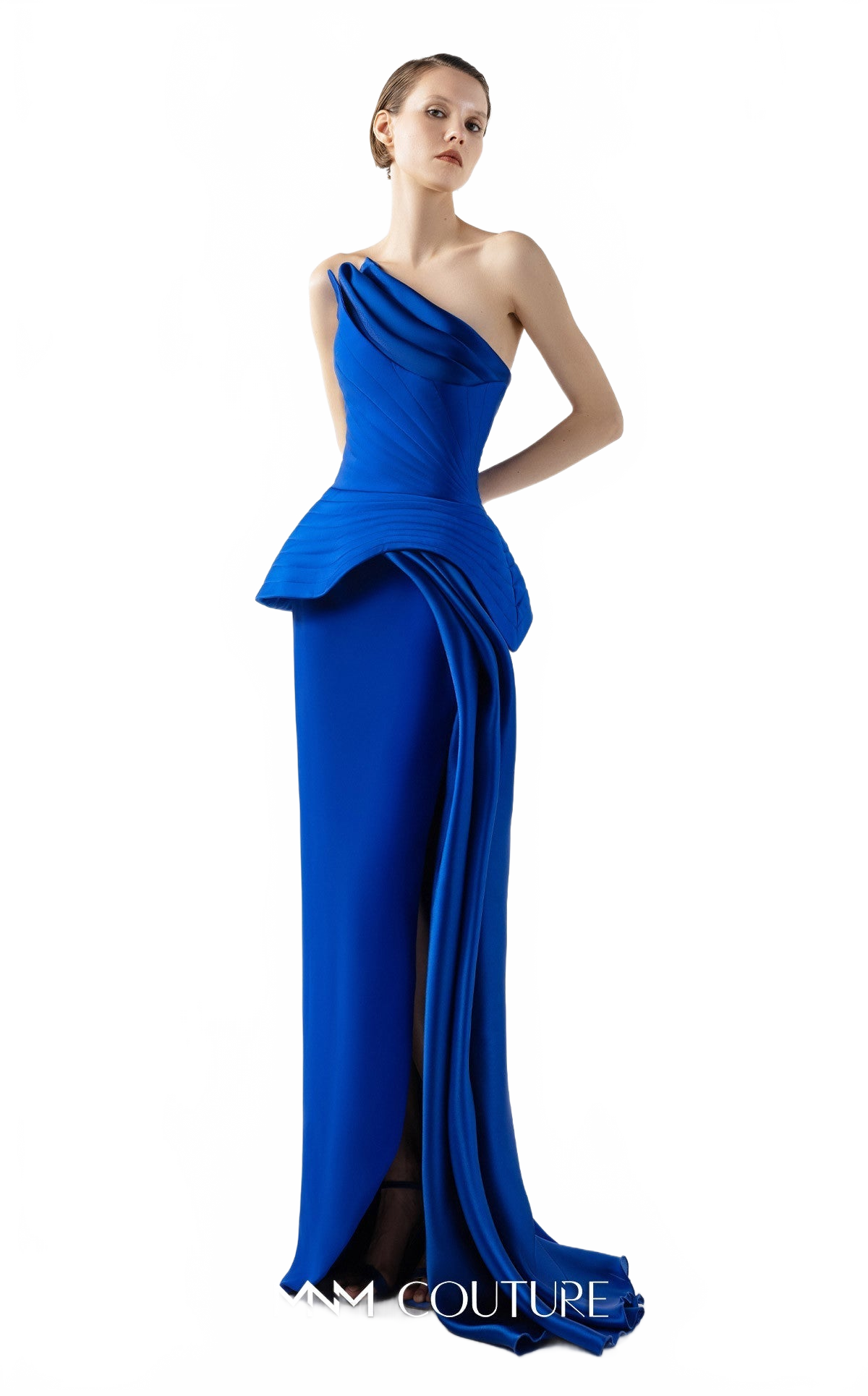 Gaby Charbachy G2044 Royal Blue One-Shoulder Gown by MNM Couture