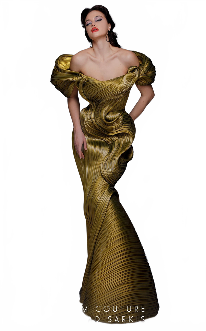 Fouad Sarkis 2730 Avant-Garde Sculpted Pleated Gown