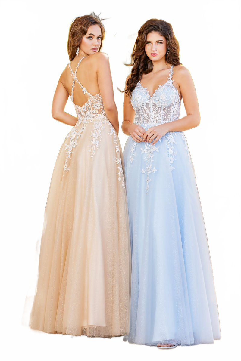 Adora Design 3089 Floral A-Line Spaghetti Strap Long Prom Dress