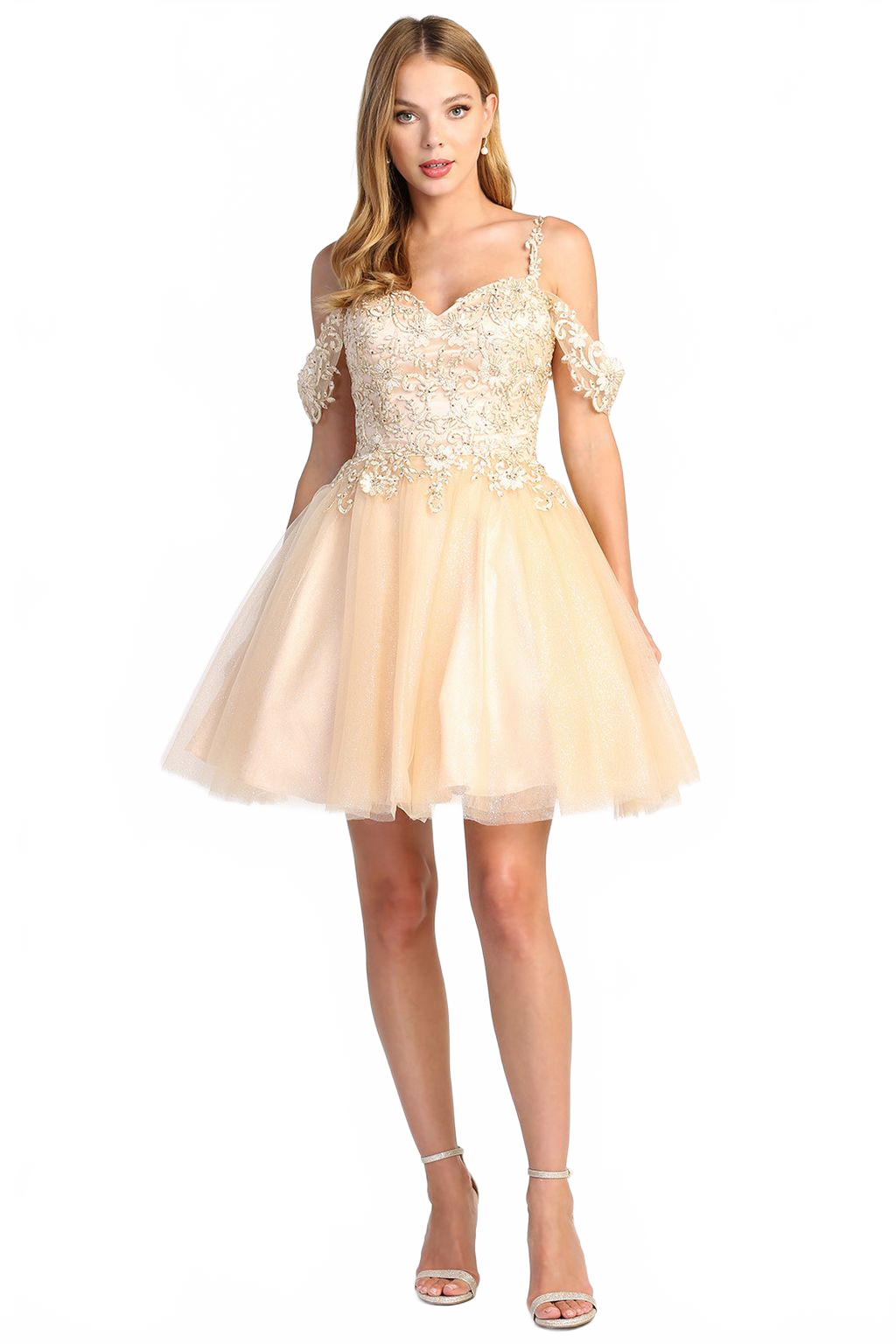 Adora Design 1006 Off Shoulder A Line Glitter Homecoming Dress
