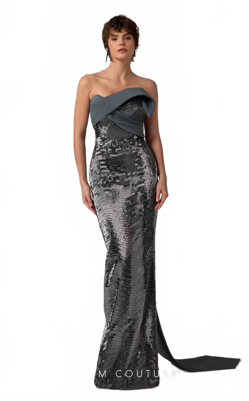 MNM Couture E0087 Silver Off-Shoulder Gown