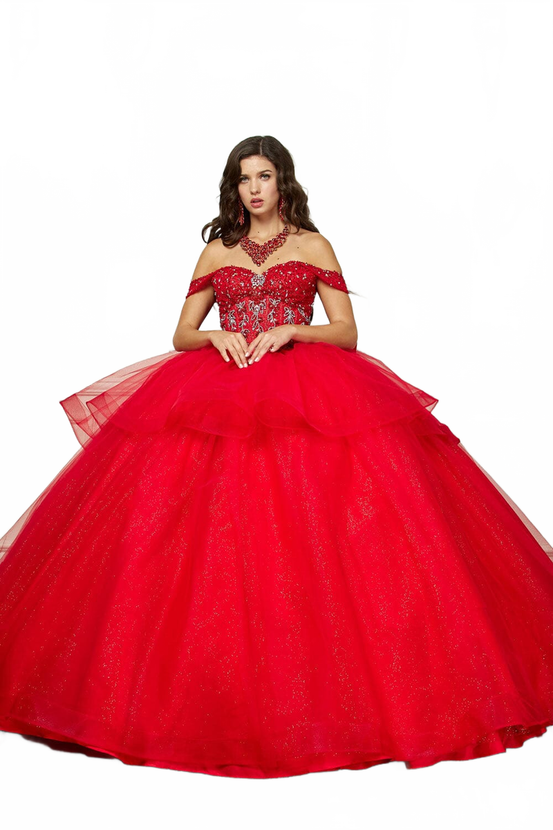 Off Shoulder Bow Ball Gown by Bella Princess PQ1063