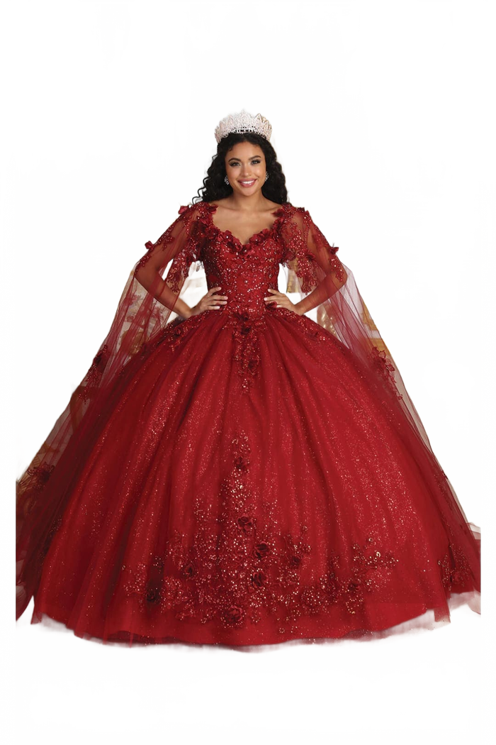Quinceanera Dress Prom Ball Gown Cape Sleeves 3D Floral Layla K LK214-New Collection