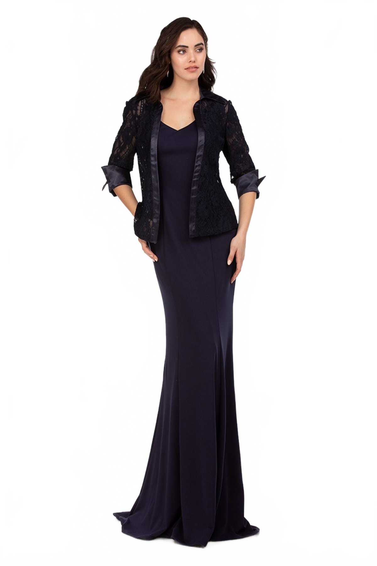 Abby Paris 986063W Lace 2-Piece 3/4 Sleeve Jacket Gown by Lucci Lu