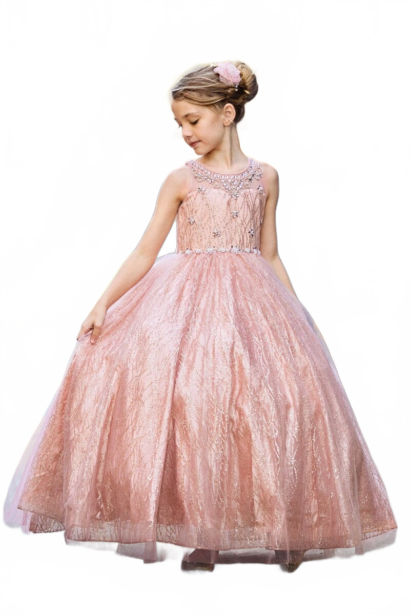 Girls Beaded Sleeveless Glitter Gown by Bella Princess C334