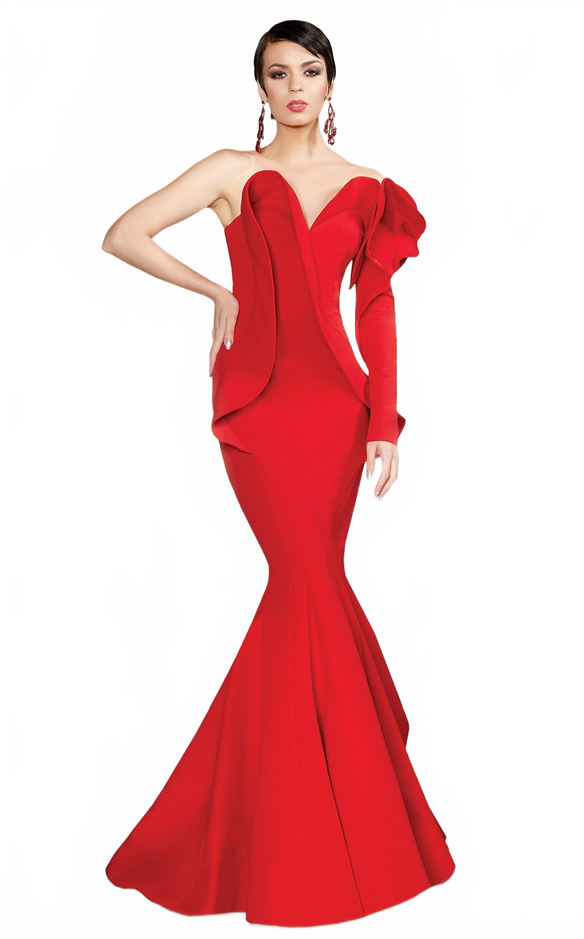 MNM Couture 2327 Black One-Sleeve Mermaid Gown