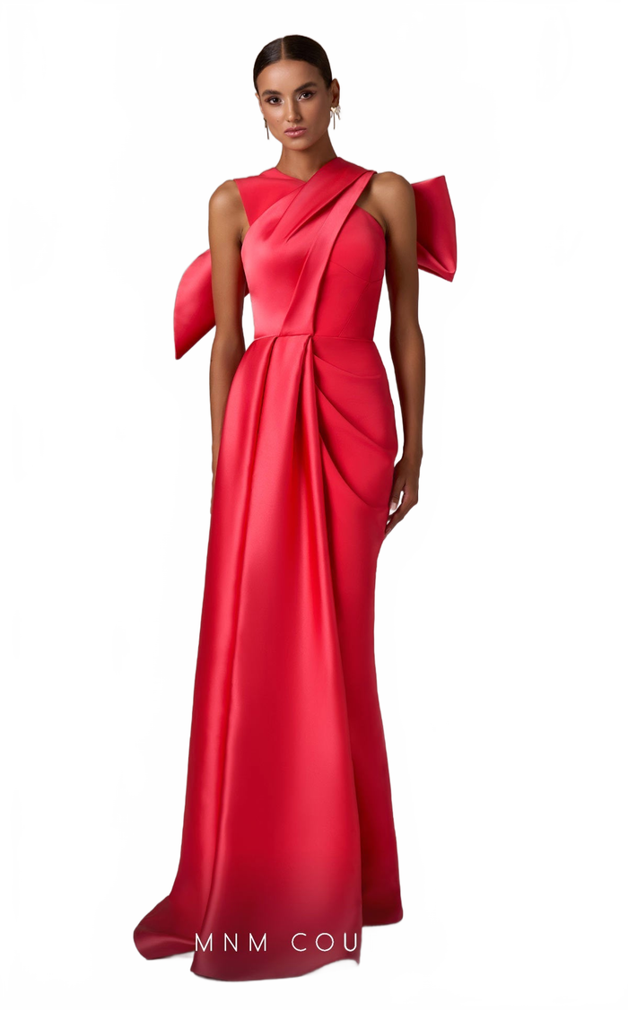 Coral A-Line Gown with Criss-Cross Back Bow by MNM Couture