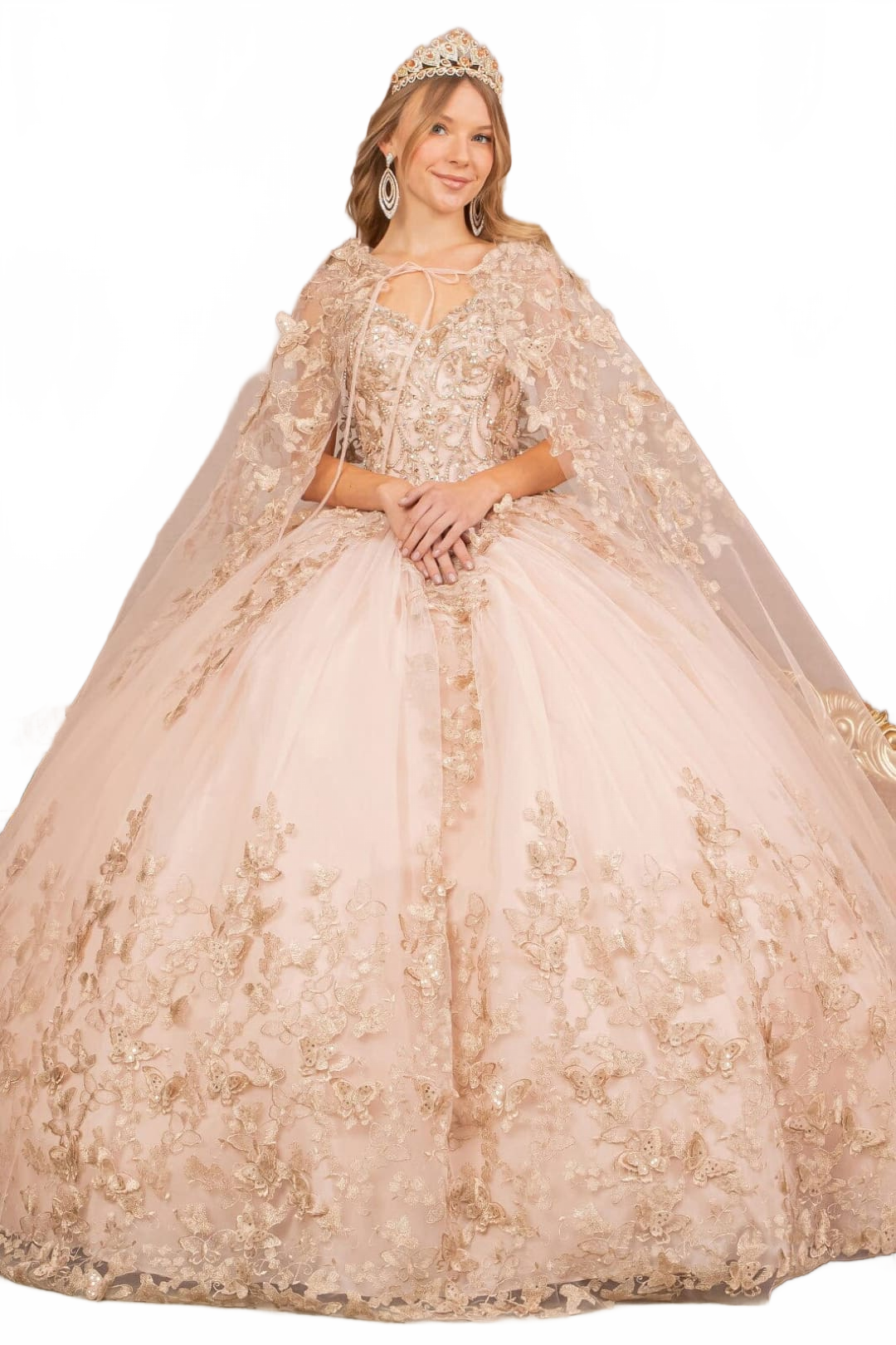3D Butterfly Cape Ball Gown by Elizabeth K GL3104