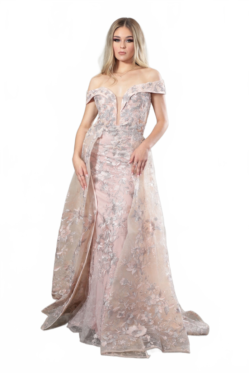 High Couture NR2283 Long Floral Applique Formal Evening Dress