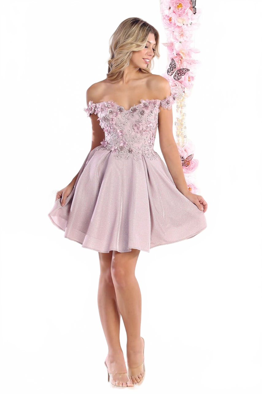 May Queen MQ1906 Off The Shoulder Glitter Short Homecoming Dama Dress