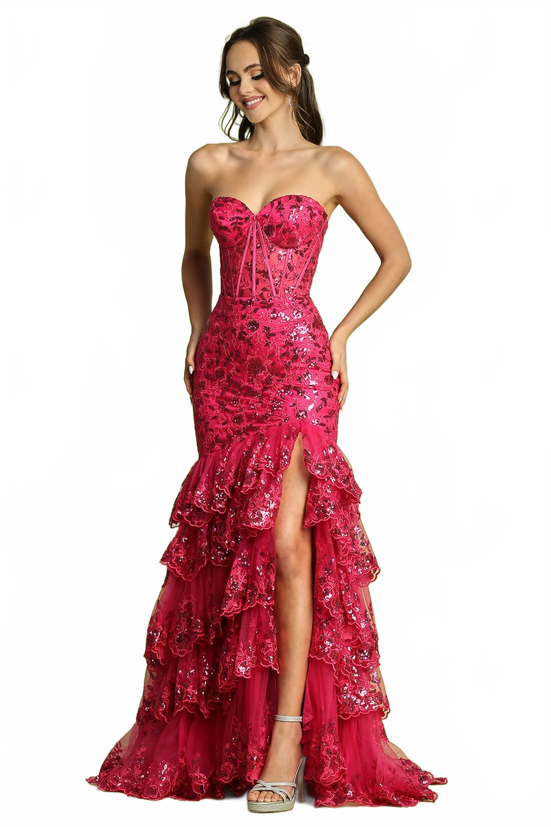 Adora Design 3222 Strapless Applique Tiered Long Formal Gown