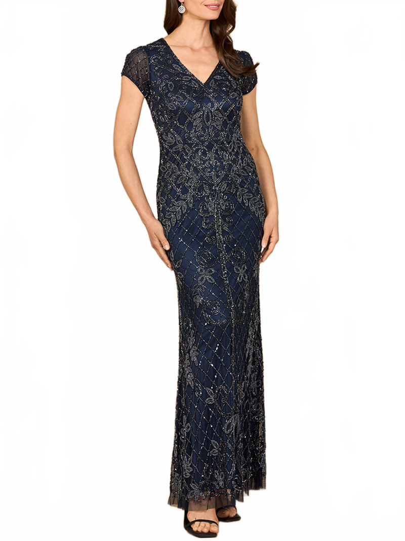 Lara 28865 Cap Sleeve Mother of the Bride Dress Mermaid Beaded Evening Gown