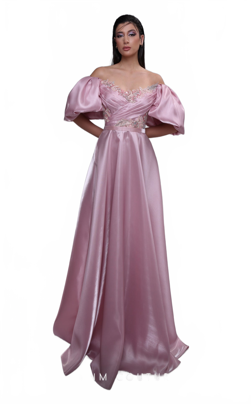 MNM Couture K4094 Off-Shoulder Pink Gown with Open Back