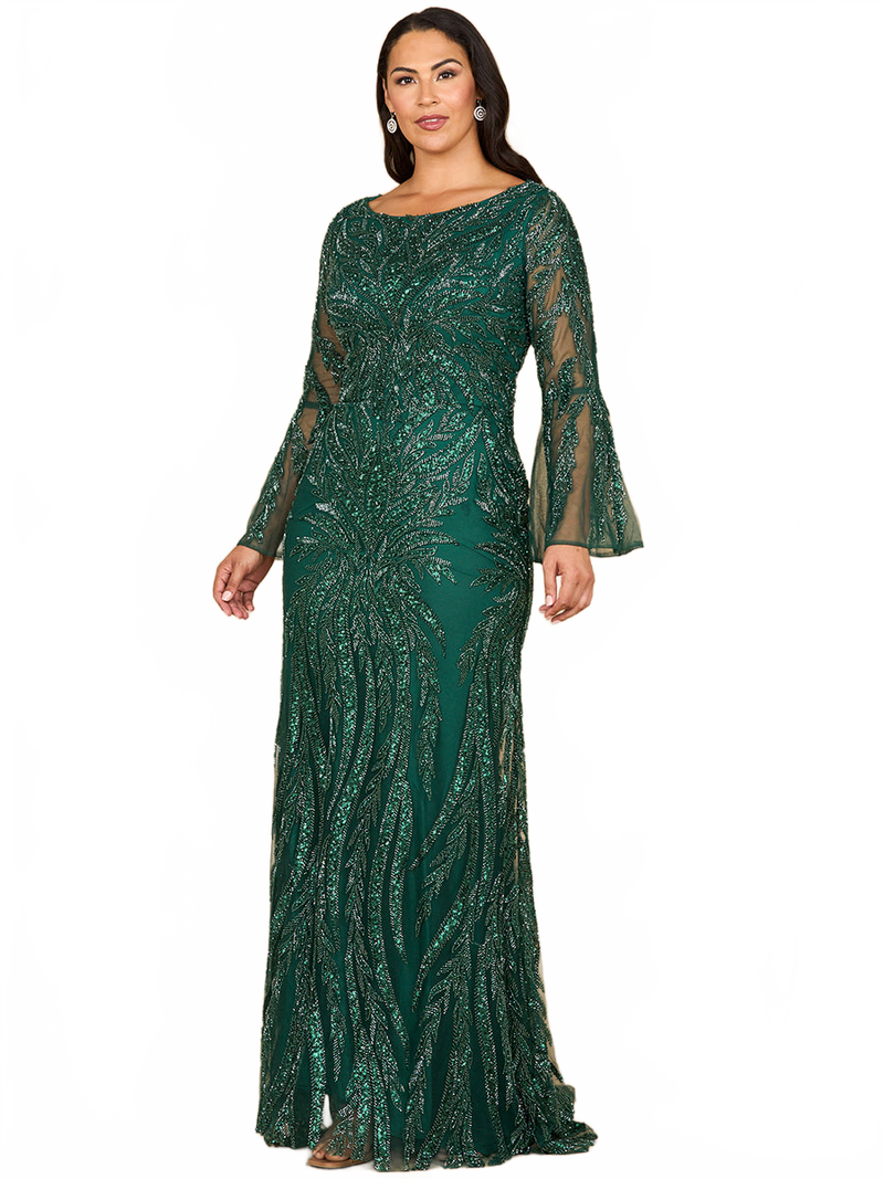 Lara 28887 - High Neck Beaded Dress with Bell Sleeves